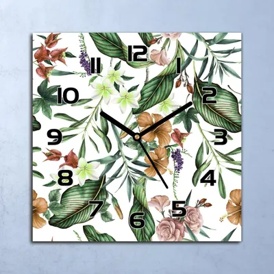 Produktbild von Wanduhr Echt-Glas-Küchenuhr Exotische Blumen Quarz Lautlos 30x30 Deko Bilder