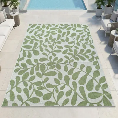 Produktbild von Praktischer Outdoor Teppich Grün Weiß mit modernem Muster Größe - 80 x 200 cm