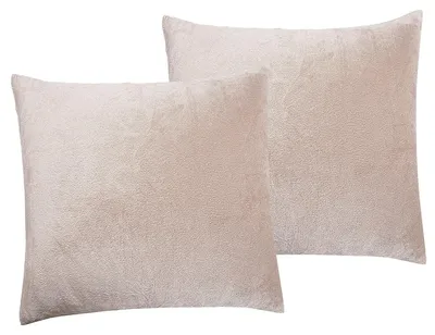 Produktbild von Set mit 2 Kissenbezügen 40x40cm – Beige Samt-Dekokissenbezüge, weich, flauschig, kuschelig, für Sofakissen, Lendenkissen, Schlafzimmerkissen