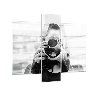 Produktbild von Bilder auf glas - 3 Teile - Fotograf Schwarzweiß Doppel - 95x80cm - Glasbilder - Wandbilder - Bilder - zum Aufhängen bereit - Wanddekoration aus Glas - Glas Bilder - Wandbild auf Glas - GCB95x80-4586