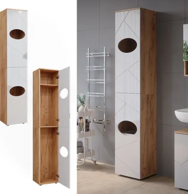 Produktbild von Wäscheschrank Vicco Irma Weiß Hochglanz/Goldkraft Eiche 37.2 x 192 cm, Model 51829