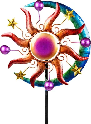 Produktbild von Buntes Windrad Sonne Mond und Sterne Garten Metall Windspiel 124 cm