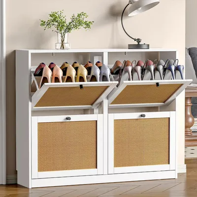 Produktbild von Schuhschrank mit 4 Klappen, weiß, 102x23x84cm