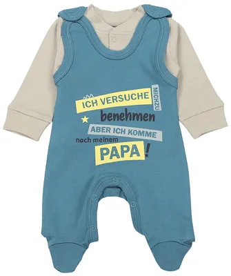 Produktbild von TupTam Unisex Baby Strampler Set Spruch Mamas & Papas Schatz, Farbe: Ich versuche mich zu benehmen... / Jeansblau , Größe: 56
