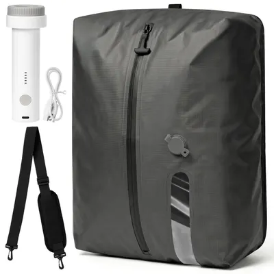 Image de Sacs de rangement sous vide pour vêtements, avec pompe à vide sans fil, 25 litres, en nylon, avec bandoulière