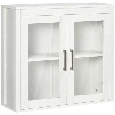 Produktbild von kleankin Badezimmerschrank Wandschrank mit 2 Glastüren Badschrank Weiß