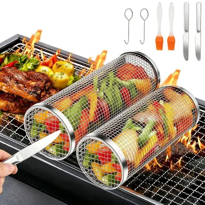 Produktbild von Grillkorb Grillkörbe Grillzubehör - Edelstahl 304 - 360° drehbar - 2 Stück