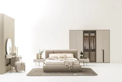 Produktbild von Schlafzimmer Set Bett Nachttische Schminktisch Spiegel Hocker Kleiderschrank