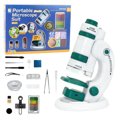 Obrázok produktu pre Prenosný vzdelávací mikroskop pre deti 2v1 60X/180X Príslušenstvo