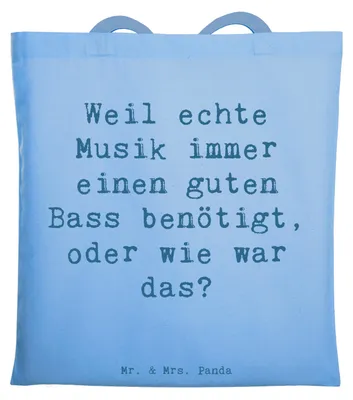 Produktbild von Mr. & Mrs. Panda Tragetasche Spruch Schlagzeug Basswunder - Sky Blue - Geschenk, Jutebeutel, Tote Bag, Shopping Tasche, Instrument, Spielen lernen, Band, Stoffbeutel, Uni