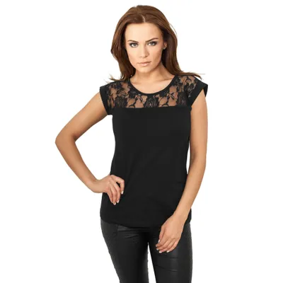Produktbild von Urban Classics Ladies Zop Laces Tee Frauen Shirt Mit Spitze, Größe: M; Farbe: Black