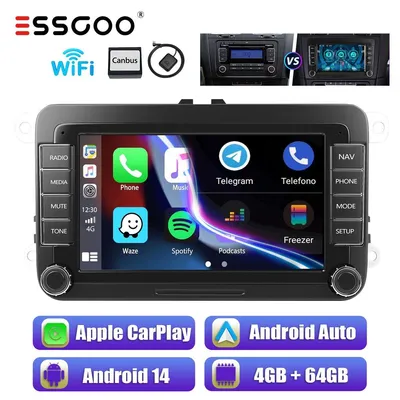 Produktbild von Autoradio 7 Zoll für VW Golf 5 6 Touran Sharan mit Carplay Android Auto GPS Navigation 2 DIN Touchscreen Freisprechanlage Bluetooth 4GB RAM 64GB Speicher