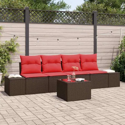 Image de Maison Exclusive - Ensemble de canapé de jardin, 5 pièces. Rotin synthétique beige et rouge