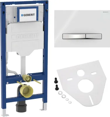 Produktbild von BADfabrik24 Geberit Duofix Vorwandelement 112 cm mit Sigma UP-Spülkasten 12 cm + Sigma50 Betätigungsplatte Metall verchromt / weiß inkl. Montageset für Wand-WC