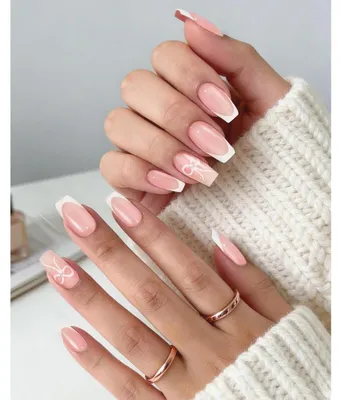 Immagine prodotto di Unghie finte da applicare, 24 pezzi, stile francese, colore bianco, unghie artificiali a copertura completa, riutilizzabili, set per manicure fai-da-te