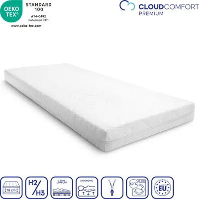 Produktbild von Premium 7-Zonen Matratze 100x200 cm CloudComfort, Höhe 15 cm, Härtegrad H2/H3