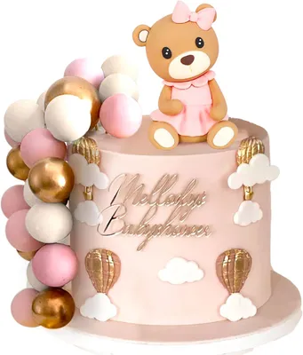 Immagine prodotto di Set di decorazioni per torte a tema orsetto, composto da 1 topper per torta, 30 palloncini rosa e dorati, ideale per feste di bambini