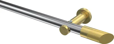 Produktbild von Interdeco Gardinenstange / Vorhangstange Chrom / Messing-Optik, Typ Platon Verano (Schräge) ohne Ringe, 20 mm Ø 1-läufig, 360 cm