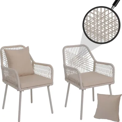 Produktbild von 2er-Set Gartenstuhl MCW-O12, Outdoor Sitz-/Rückenpolster Aluminium Seilgeflecht Rope creme, Bezug creme