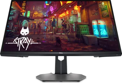 A Dell gaming monitor displaying the game Stray.