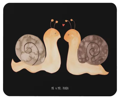 Produktbild von Mr. & Mrs. Panda Mauspad Schnecken Liebe - Schwarz - Geschenk, pc mausunterlage, Freundin, Paar, computer mousepad, laptop, Verliebt, glücklich, Zufrieden, Pärchen