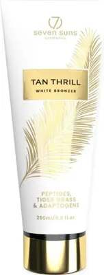 Image de 7suns Tan Thrill White Bronzer 250 ml avec des peptides d'herbe du tigre et des adaptogènes qui raffermissent, hydratent, éclaircissent et protègent la peau du vieillissement