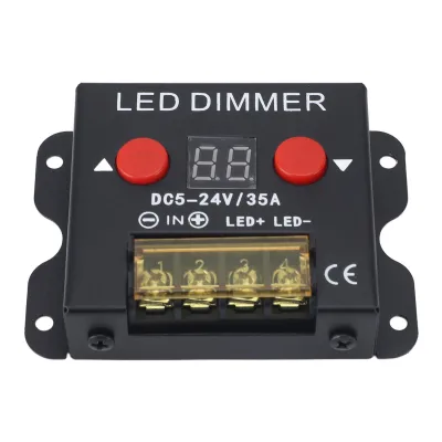 Zdjęcie produktu dla Ściemniacz do taśm LED DC 5?24V 35A PWM z wyświetlaczem cyfrowym i metalową obudową do użytku domowego i komercyjnego