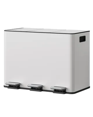 Image de Poubelle de Tri 3 x 15 L Acier Inoxydable avec Pédale et Fermeture Douce