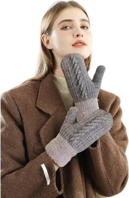 Fütterte gestrickte Handschuhe für Damen - Grau, thermisch und warm