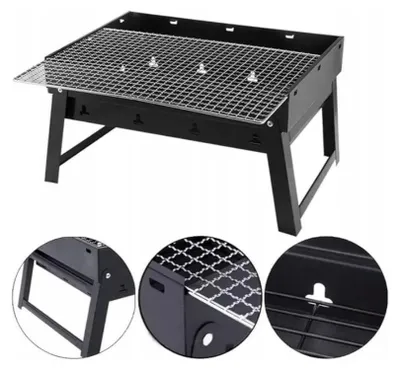 Obrázek produktu pro Přenosný gril na dřevěné uhlí, skládací design, černá barva