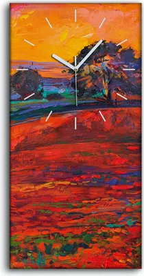 Produktbild von Wanduhr Bürouhr Leinwand Bild 30x60 Gemälde Wiese Blumen Baum Himmel Kunst - weiße Hände