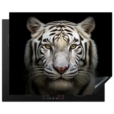 Produktbild von KitchenYeah© Herdabdeckplatte Tiger - Tiere - Porträt - Schwarz , 65x52cm, Küche Deko, Glaskeramikkochfeld Herdabdeckung, Abdeckplatte fùr Kochfeld