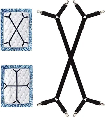 Produktbild von Lange, verstellbare Bettlakenclips für Spannbettlaken, verstellbare Kreuzclips für Spannbettlaken, passend für alle quadratischen Matratzen, schwarz, 2 Stück