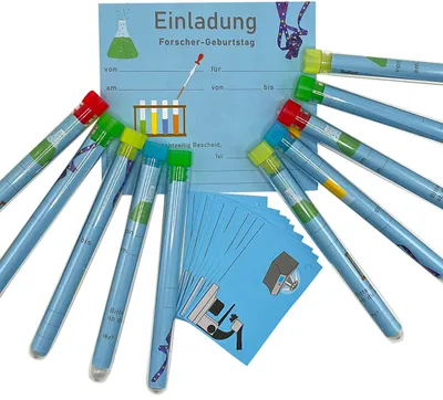 Produktbild von Kindergeburtstag Einladungen im Reagenzglas f. Forscher, 10 Stück, blau, myExperimentSet