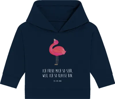 Produktbild von Mr. & Mrs. Panda Organic Baby Hoodie Flamingo Stolz 24. - 36. Monat - French Navy - Geschenk, Freundin, Kapuzenshirt, Rosa, Beste, Mama, Kapuzensweatshirt