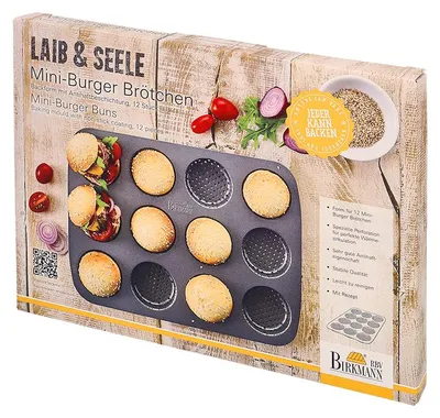 Produktbild von BIRKMANN 12er Mini-Burger Brötchen Blech, L 29 x B 29 cm, mit spezieller Lochung und Antihaftbeschich
