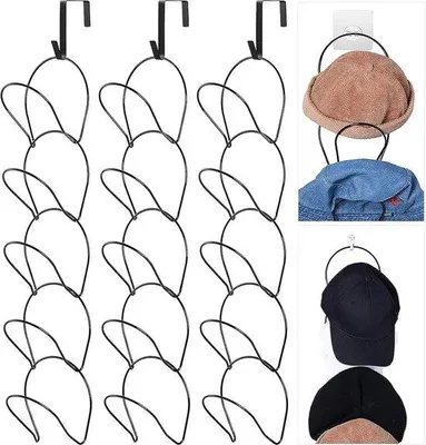 Produktbild von Famanu Halter für Kappen 15 Stück - Schwarzes Metall mit 6 Haken