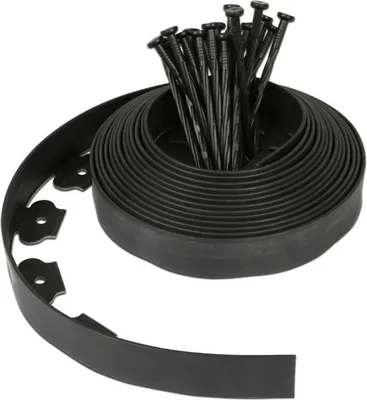 Produktbild von Schwarze, flexible Garteneinfassung – 5 cm x 10 Meter mit 30 Verankerungspfählen