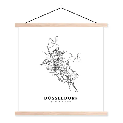 Produktbild von MuchoWow® Textilposter Karte - Düsseldorf - Schwarz-Weiß - Stadtplan 40x40 cm mit holzfarbenen Rahmen - Posterleiste