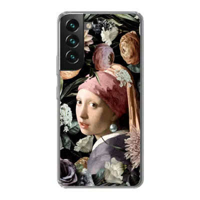 Produktbild von MuchoWow® Handyhülle Schutzhülle Hülle für Samsung Galaxy S22 Plus Mädchen mit Perlenohrring - Blumen - Vermeer - Pastell - Kunstwerk - Gemälde - Alte Meister Silikon Softcase Handy Hülle - Schutzabdeckung