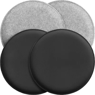 Sitzkissen rund 35 cm Filz/Kunstleder 4er Set Lichtgrau-Schwarz