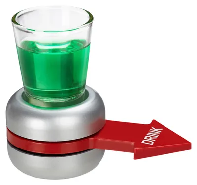 Produktbild von Relaxdays Trinkspiel Spin the Shot, Flaschendrehen, roter Pfeil, 2 cl Shotglas, lustiges Partyspiel, Shot Spinner, grau