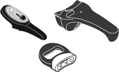 Three different handles for a pot or pan are shown against a white background.