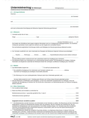 Produktbild von RNK Untermietvertrag DIN A4 SD für Wohnräume