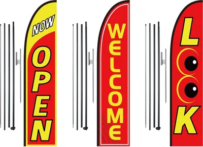 Produktbild von Offene Flaggen für Unternehmenswerbung Federflaggen-Set Offener Look Willkommen