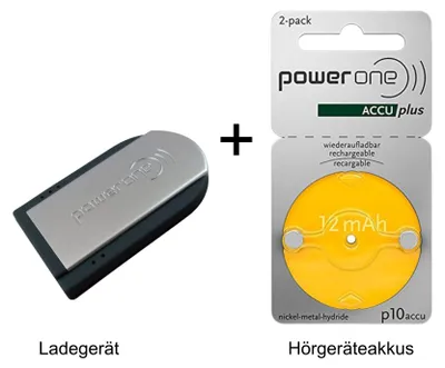 Produktbild von PowerOne Hörgeräte-Bundle – Pocketcharger + P10 PR70 ACCUplus (2er Pack)