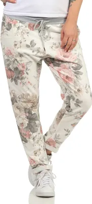 Produktbild von 287 Mississhop Damen Hose Cargohose Blumen Sweatpants Jogginghose Baumwolle Freizeithose Boyfriend Weiß mit Blumen 14