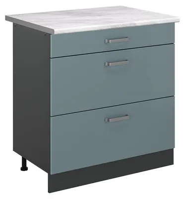 Imagen del producto de Mueble bajo de cocina Vicco R-Line Gris azulado/Antracita 80 cm con 3 cajones encimera Mármol, Model 72410