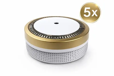 Image de NEMAXX® M1-Mini Détecteur de Fumée Ø71,6mm Photoélectrique EN14604 (AFNOR 0333) VdS G216020 85 dB 3V Lithium Hush Jusqu’à 10 Ans Or 5x