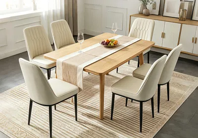 Produktbild von Esszimmerstühle 6er Set Beige – Samt Polsterstühle mit Ergonomischer Rückenlehne, Gepolsterte Küchenstühle mit Metallbeinen, Moderne Esszimmerstühle